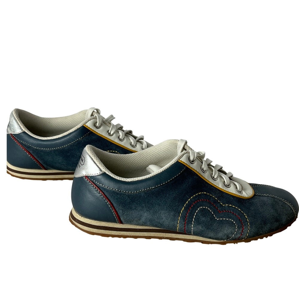 Coach Becka Sneakers Blue Leather Suede Heart Lace Up Womens 8M
